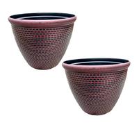 Gr8 Garden Large 36cm Plastic Round Cromarty Plant Pot Flower Planter Water Grow Tub Garden Patio Indoor Outdoor Decor (Red, Pack Of 2)