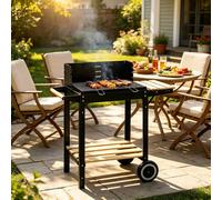 Portable Charcoal BBQ Grill Outdoor Rectangular Cooker with Side Shelf Barbecue - Black