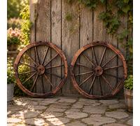 Gr8 Garden Set of 2 76cm Rustic Wooden Garden Wagon Wheels in Brown Gr8 Garden Brown