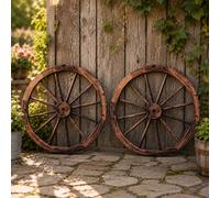 Gr8 Garden Set Of 2 76Cm Wooden Garden Cart Wagon Wheels Rustic Fence Decor