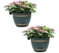 Gr8 Garden Set Of 2 Blue Rustic Style Plastic Half Barrel Cask Planters Gr8 Garden Blue