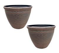 Gr8 Garden Large 36cm Plastic Round Cromarty Plant Pot Flower Planter Water Grow Tub Garden Patio Indoor Outdoor Decor (Orange, Pack Of 2)