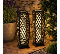 Gr8 Garden Set Of 2 Solar Rattan Lantern Led Garden Path Lights Charcoal