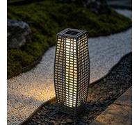 Gr8 Garden Solar Rattan Garden Lantern, Grey Wicker Outdoor LED Light, Solar Powered Tall Patio Path Lamp, IP44 Waterproof, Auto On/Off, Warm White 25 LED Lights