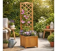 Gr8 Garden Square Wooden Planter with Garden Trellis in Brown Gr8 Garden Brown