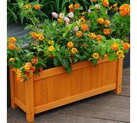 Gr8 Garden Rectangular Wooden Rectangular Planter Display Outdoor Flower Window Box Ornamental Basket Plant Pot Raised Bed Trough (Brown)