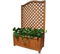 Wooden Planter With Lattice Climbing Trellis - Brown