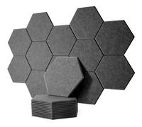 Gr8 Home 12 x Dark Grey Hexagon Self Adhesive Acoustic Wall Panels Sound Proofing Pad Set