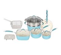 Gr8 Home 14 Piece Induction Cookware Set Non Stick Cooking Pot Frying Pan Steamer Saucepan Kitchenware with Lids (Blue and White)