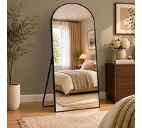 Gr8 Home 165x60cm Arched Full Length Mirror, Black Aluminium Frame Floor Standing Mirror, Freestanding Tall Dressing Mirror with Tempered Glass for Bedroom Hallway