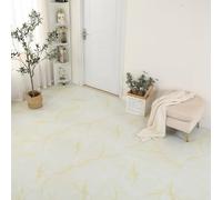 Gr8 Home 3.34m² Floor Tiles Self Adhesive Marble Stone Effect Square Planks PVC Flooring DIY Kitchen Bathroom Living Room (Gloss White Gold)