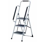 Gr8 Home 3 Step Ladder Folding Stool Non Slip Tread Steel Foldable Home DIY With Handrail
