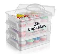Gr8 Home 3 Tier Cupcake Carrier | Stackable Cupcake Holder with Handle | Cupcake Storage Box for 36 Cupcakes | Clear Plastic Cake & Muffin Transport Container with Locking Clips