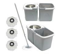 Gr8 Home Grey Space Saving 360° Rotating Dual Spin Dry Mop And Bucket 3 Microfibre Heads - Grey