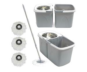 Gr8 Home 360° Dual Spin Mop and Bucket Set with Wringer | Space Saving Mop Bucket with Telescopic Handle & Detergent Dispenser | Spin Mop and Bucket Set with 3 Microfibre Heads