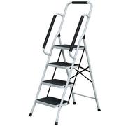 Gr8 Home 4 Step Ladder Folding Stool Non Slip Tread Steel Foldable Home Diy With Handrail