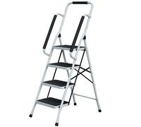Gr8 Home 4 Step Ladder Folding Stool Non Slip Tread Steel Foldable Home Diy With Handrail, White