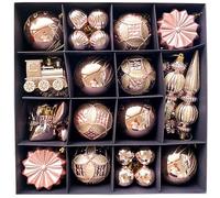 Gr8 Home 60 Piece Christmas Baubles Tree Large Small Size Shiny Stripe Glitter Decorative Hanging Balls Decoration Xmas Tree Ornaments Kit Wedding Party Decor Set (Rose Gold)