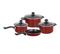 Gr8 Home 7 Piece Non Stick Kitchen Cookware Set Cooking Pot Frying Pan Saucepan with Glass Lids (Red)