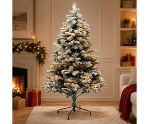 Gr8 Home 7Ft Snow Flocked Prelit Artificial Christmas Tree 300 Warm White Led Lights Xmas