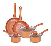 Gr8 Home Copper 8 Piece Carbon Steel Non Stick Kitchen Cookware Set Cooking Pot Frying Pan Saucepan with Glass Lids