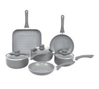 Gr8 Home 9 Piece Aluminium Grey Marble Non Stick Cookware Set Induction Frying Pans Grill Pan Saucepans and Pots