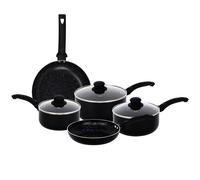 Gr8 Home Aluminium 8 Piece Marble Stone Effect Non Stick Cookware Set Ceramic Induction Frying Pan Saucepan with Lid Cooking Kitchenware (Black)