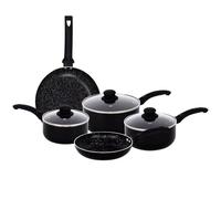 Gr8 Home Aluminium 8 Piece Marble Stone Effect Non Stick Cookware Set Ceramic Induction Frying Pan Saucepan with Lid Cooking Kitchenware (Black)