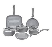 Gr8 Home Aluminium 9 Pc Grey Marble Non Stick Pan Set Induction Frying Grill Saucepan Pot