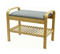 Gr8 Home Bamboo Shoe Rack Bench with Cushion Seat 2 Tier Hallway Storage Shelf