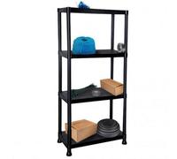 Black 4 Tier Plastic Shelving Unit Storage Racking Shelves Garage Shed