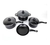 Gr8 Home Black 7 Piece Non Stick Kitchen Cookware Set Cooking Pot Frying Pan Saucepan with Glass Lids