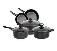 Gr8 Home Black 8 Piece Carbon Steel Non Stick Kitchen Cookware Set Casserole Cooking Pot Frying Pan Saucepan with Glass Lids