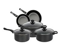 Gr8 Home Black 8 Piece Non Stick Cookware Set Cooking Pot Frying Pan Saucepan With Lids, Black