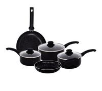 Gr8 Home Aluminium 8 Piece Marble Stone Effect Non Stick Cookware Set Ceramic Induction Frying Pan Saucepan with Lid Cooking Kitchenware (Black)