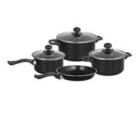 Gr8 Home 7 Piece Non Stick Kitchen Cookware Set Cooking Pot Frying Pan Saucepan with Glass Lids (Black)