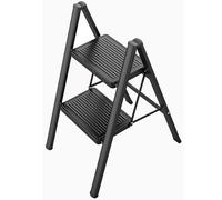 Gr8 Home Black Portable 2 Step Ladder Foldable Stool Non Slip Tread Heavy Duty Metal Steel Compact Lightweight Folding Home DIY Kitchen Aid