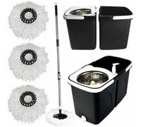 Gr8 Home Black Space Saving 360 Degree Rotating Dual Spin Dry Mop & Bucket 3 Microfibre Heads