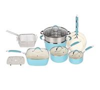 Gr8 Home Blue And White Induction 14 Pcs Kitchen Non Stick Cookware Set Frying Pan Steamer Pot Saucepan