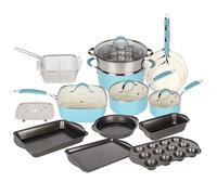 Gr8 Home Blue & White Induction 19 Piece Non Stick Kitchen Cookware Bakeware Set Gr8 Home White
