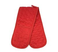 Gr8 Home Butcher Stripe Heat Resistant Thick Padded Double Oven Gloves Quilted Pinstripe Plain Kitchen BBQ Baking Mitts[Red Plain Double]