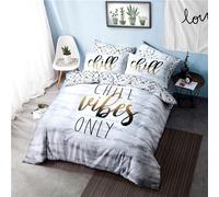 Gr8 Home Chill Vibes Only Slogan Waves Duvet Set Polycotton Bedding in Grey | Size: King Gr8 Home Grey King