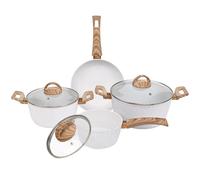 Gr8 Home Coconut Aluminium 7 Pcs Induction Non Stick Frying Pan Saucepan Pot Cookware Set in White Gr8 Home White