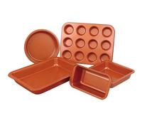 Gr8 Home Copper Non Stick 5 Pc Cake Biscuit Muffin Oven Baking Tin Tray Pan Bakeware Set - Copper