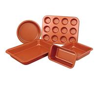 Gr8 Home Copper Non Stick Ceramic 5 Piece Cake Baking Tin Roasting Oven Biscuit Muffin Tray Cooking Baking Pan Set Ovenware Cookware Bakeware