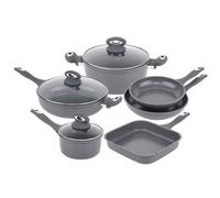 Gr8 Home Forged 9 Pcs Grey Marble Carbon Steel Cookware Set Non Stick Pan Saucepan Pots, Grey