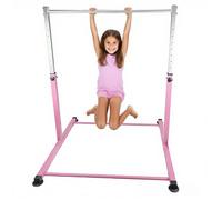 Gr8 Home Gymnastics Horizontal Kip Bar Home Gym Training Practice Equipment Metal Frame Adjustable Height for Children Kids Ages 3-15 Pink