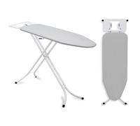 Gr8 Home Folding Ironing Board: Adjustable, Non-Slip with Iron Rack, 110x34 cm, 75-88 cm height, 100% Cotton Cover, Grey/White