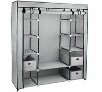 Eurotrade W Ltd Large Grey Fabric Canvas Bedroom Wardrobe With Hanging Rail Shelving Clothes Storage Cupboard Unit