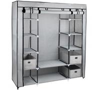 Eurotrade W Ltd Large Grey Fabric Canvas Bedroom Wardrobe With Hanging Rail Shelving Clothes Storage Cupboard Unit